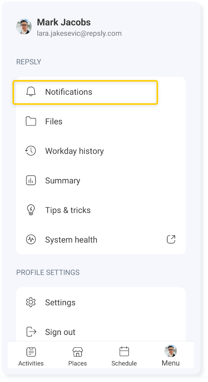 How to mute notifications on the mobile app Repsly Knowledge Base